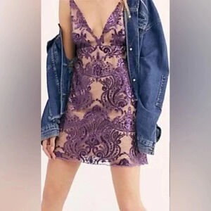 Free People Sequin dress Purple Night Shimmers Mini sleeveless vneck eras tour